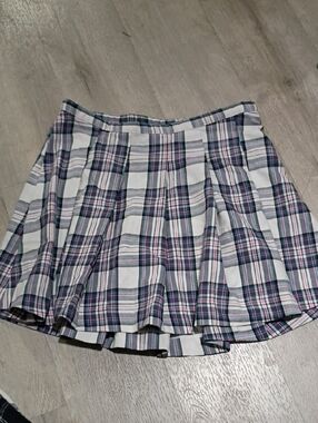 wonder nation White Plaid Pleated Mini Skirt with Navy and Pink